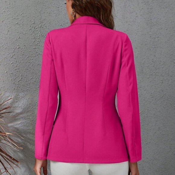 Hot Pink Elegant Women's Solid Double Breasted Blazer - Picture 2 of 7
